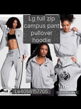 PINK by VS Campus Pullover Hoodie sweatpant full zip hoodie med heather grey